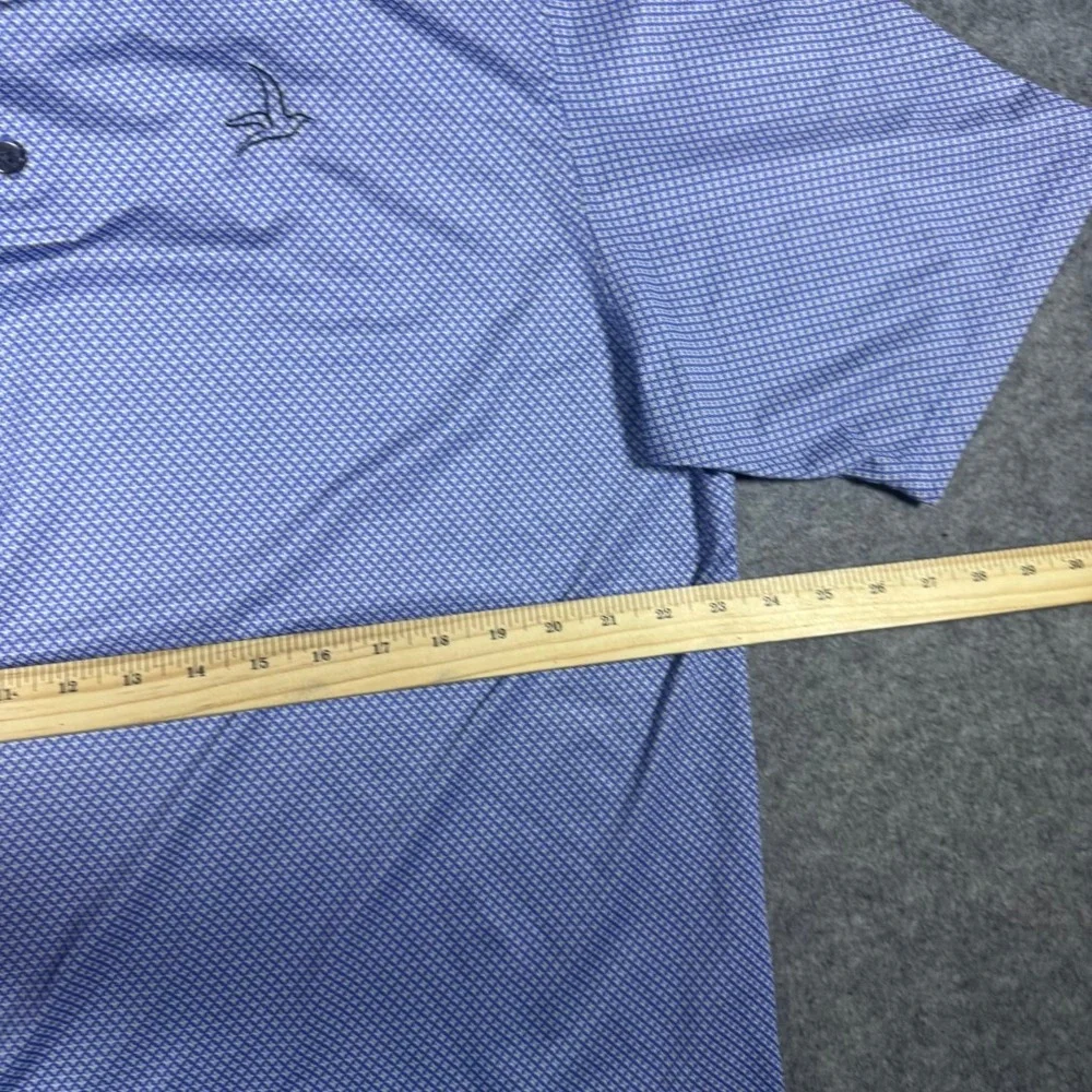 FootJoy Mens Large Blue Geometric Print Golf Polo Shirt‎ Short Sleeve Bird Logo